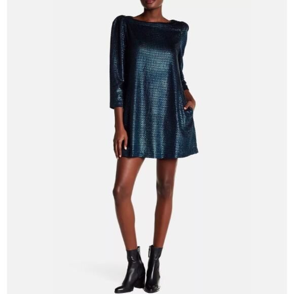 Free People Dresses & Skirts - Free People Dress Diamond Forever Flowy Tunic L Blue metallic Pocket Cocktail